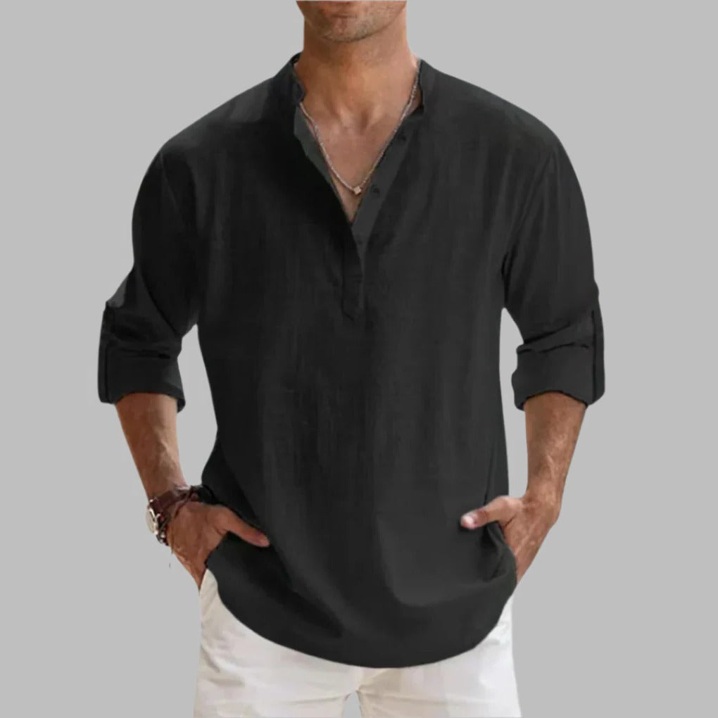 Mens Relaxed Fit Linen Short Sleeve Shirt for Hot Weather