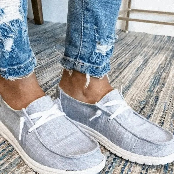Womens Elasticated Canvas Slip-On Shoes with Roomy Toe Box and Padded Footbed