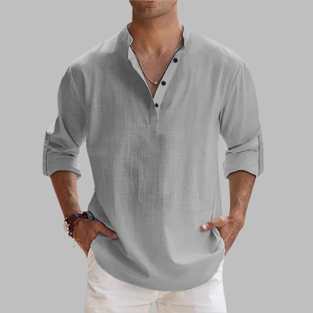 Mens Relaxed Fit Linen Short Sleeve Shirt for Hot Weather