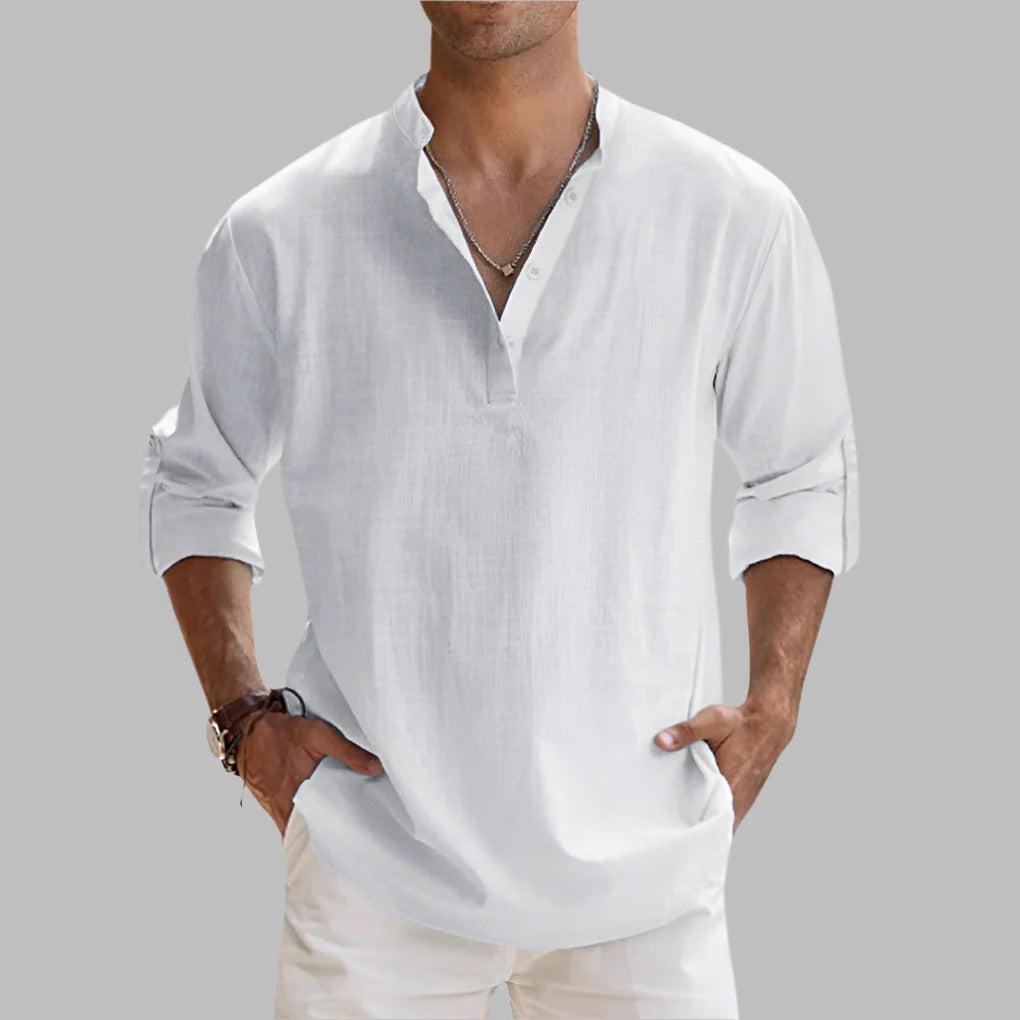 Mens Relaxed Fit Linen Short Sleeve Shirt for Hot Weather