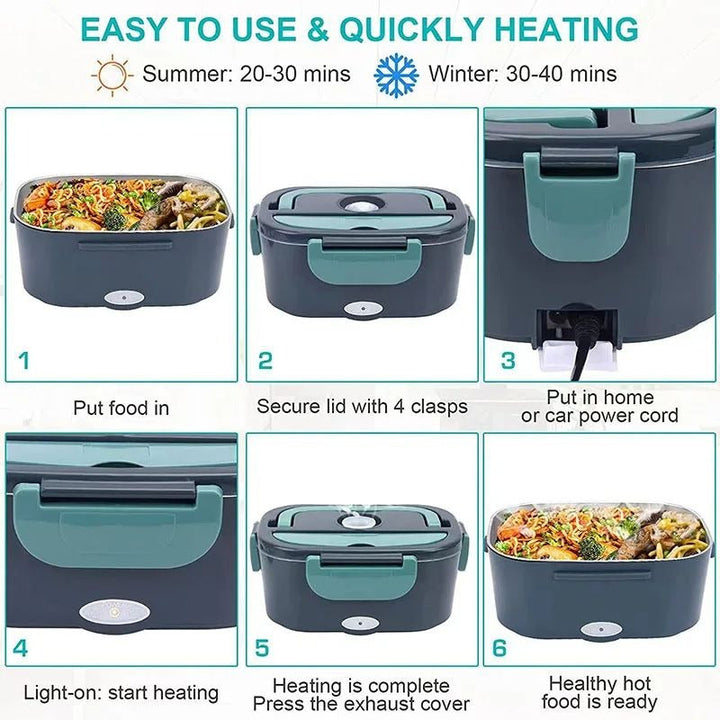 Self Heating Bento Box for Travel, Office and Vehicle Use