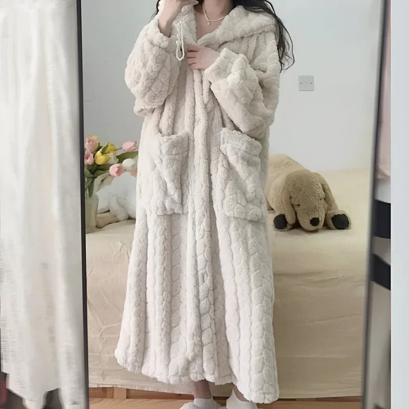 Long Sleeve Hooded Robe for Women, Cozy Winter Loungewear