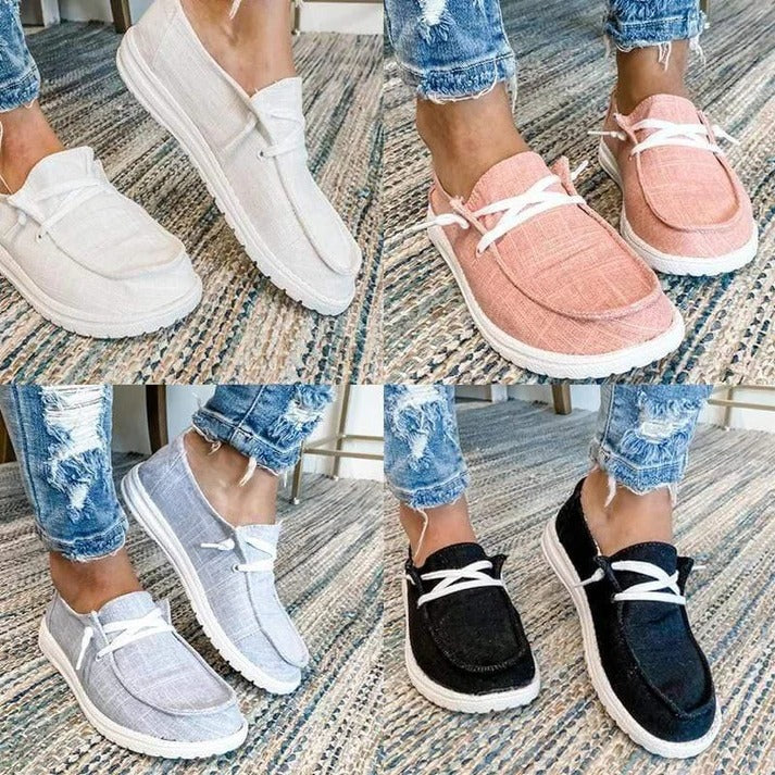 Womens Elasticated Canvas Slip-On Shoes with Roomy Toe Box and Padded Footbed