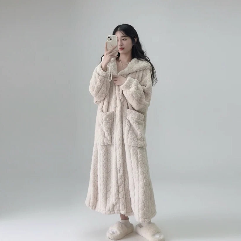 Long Sleeve Hooded Robe for Women, Cozy Winter Loungewear