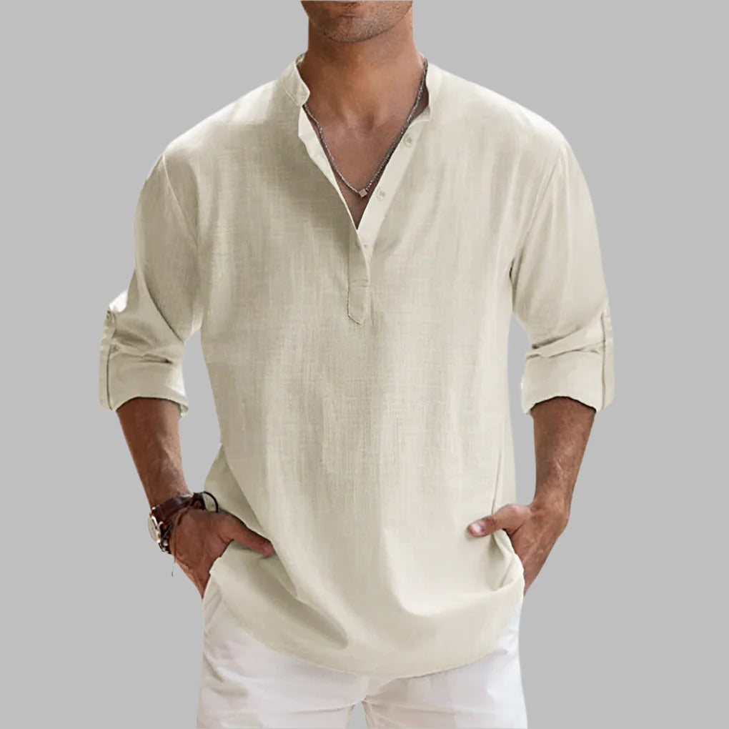 Mens Relaxed Fit Linen Short Sleeve Shirt for Hot Weather