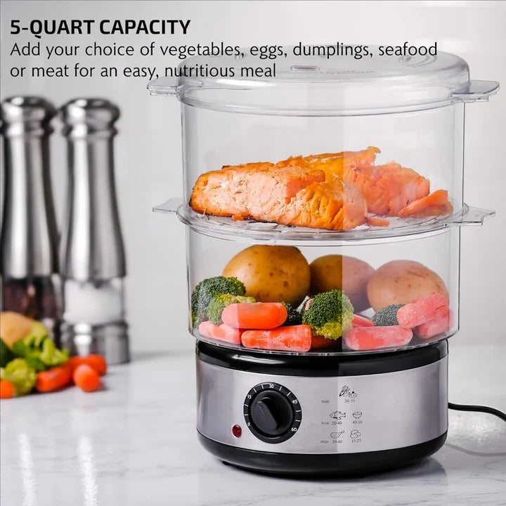 Electric Food Steamer, 3 Tier Vegetable Cooker, 13.7 Qt Capacity, 800W Digital Timer