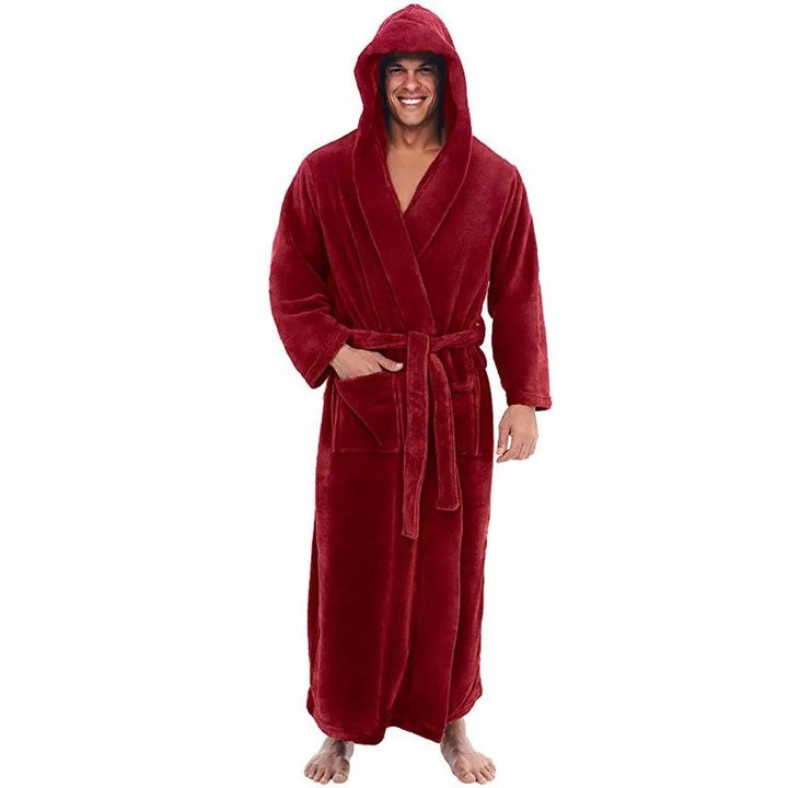 Plush Fleece Mens Bathrobe with Hood and Pockets