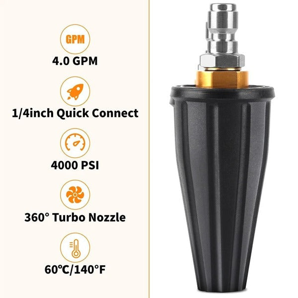 High Pressure Turbo Spray Nozzle with Rotating Tip for Pressure Washers