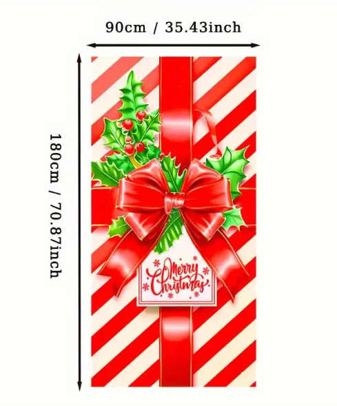Christmas Door Cover, 3D Holiday Printed Door Decoration, 90 × 180 cm