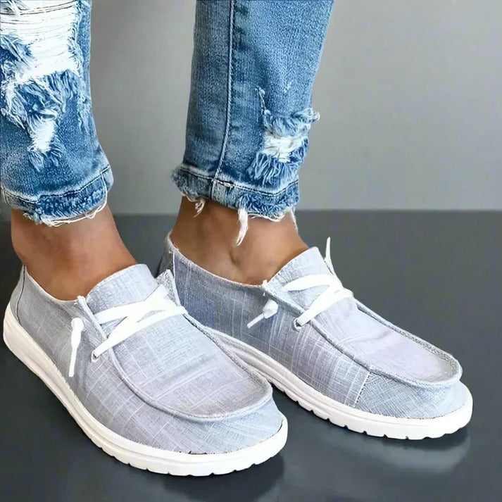 Womens Elasticated Canvas Slip-On Shoes with Roomy Toe Box and Padded Footbed
