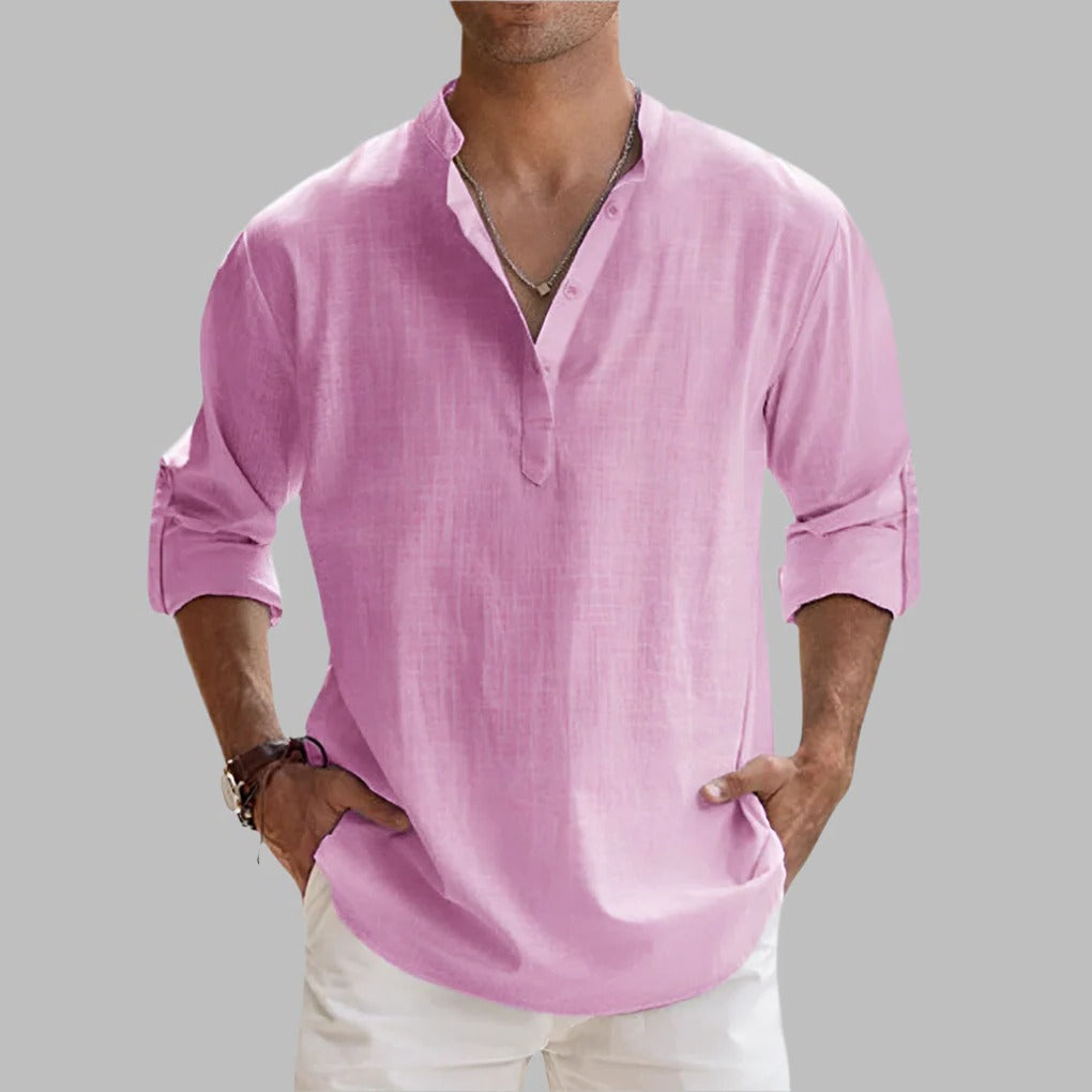 Mens Relaxed Fit Linen Short Sleeve Shirt for Hot Weather