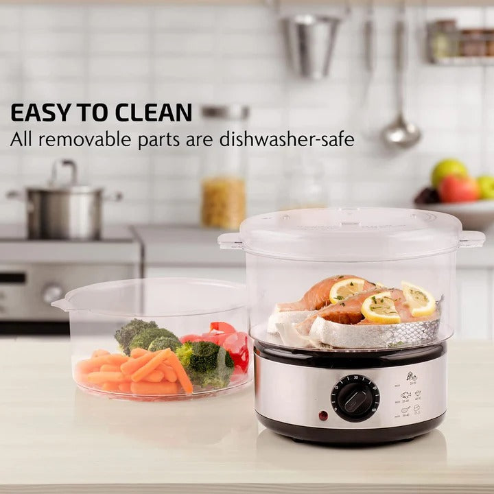 Electric Food Steamer, 3 Tier Vegetable Cooker, 13.7 Qt Capacity, 800W Digital Timer