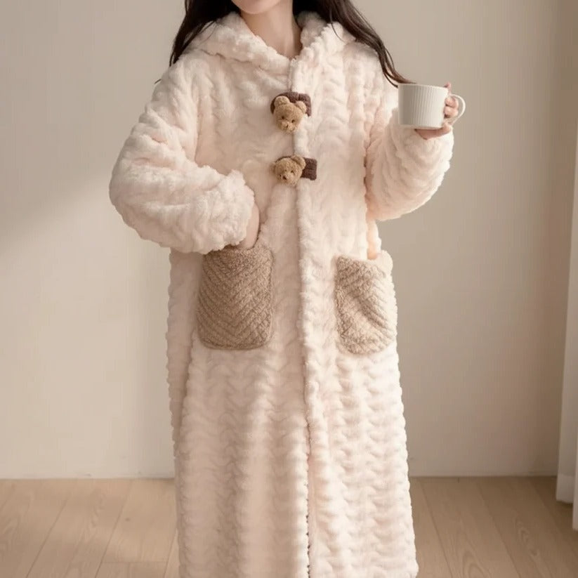 Long Sleeve Hooded Robe for Women, Cozy Winter Loungewear