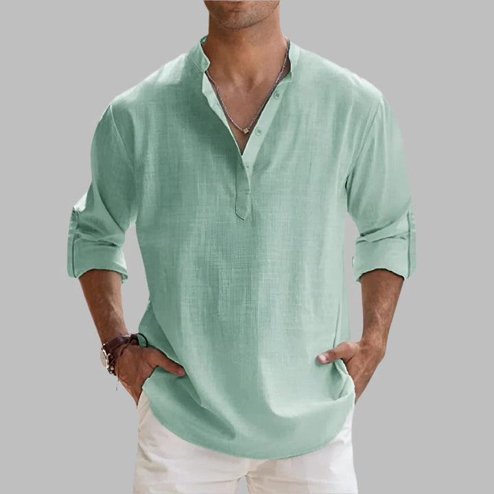 Mens Relaxed Fit Linen Short Sleeve Shirt for Hot Weather