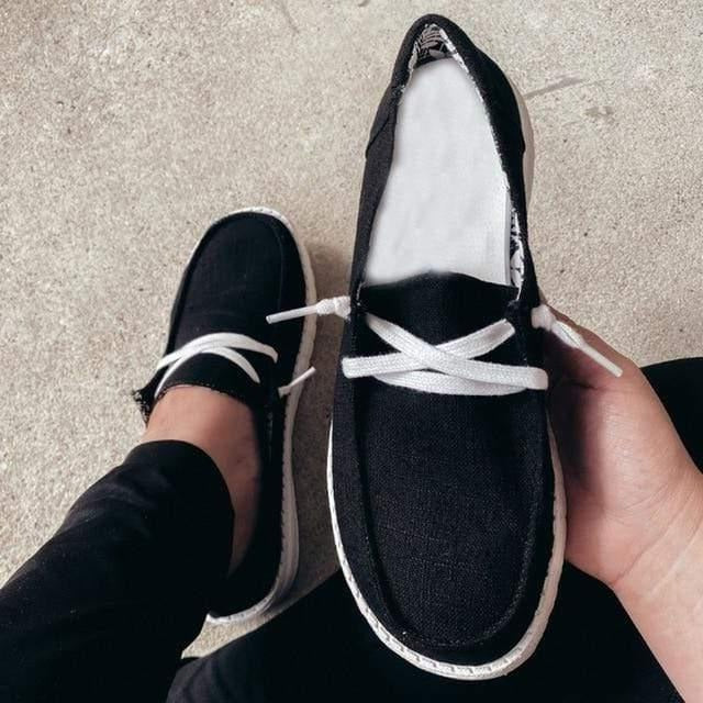Womens Elasticated Canvas Slip-On Shoes with Roomy Toe Box and Padded Footbed