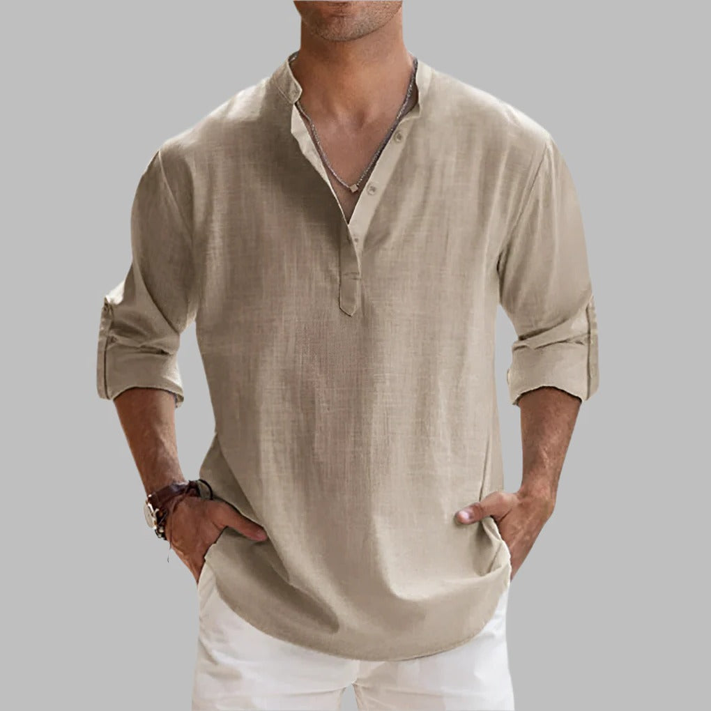 Mens Relaxed Fit Linen Short Sleeve Shirt for Hot Weather