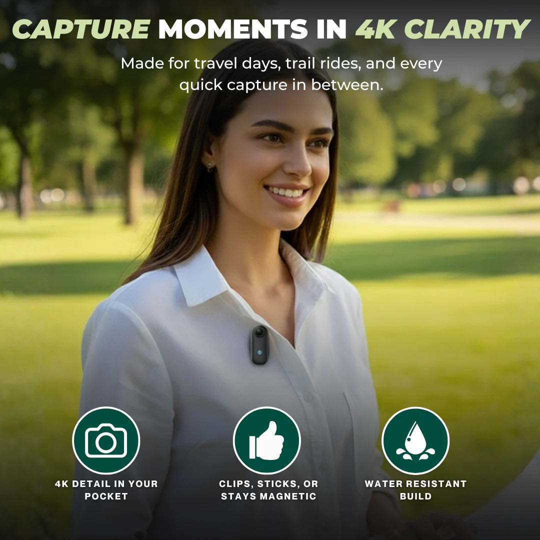 Waterproof 4K Thumb Camera with Wearable POV Design and 128GB Built In Storage