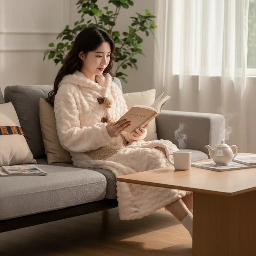 Long Sleeve Hooded Robe for Women, Cozy Winter Loungewear