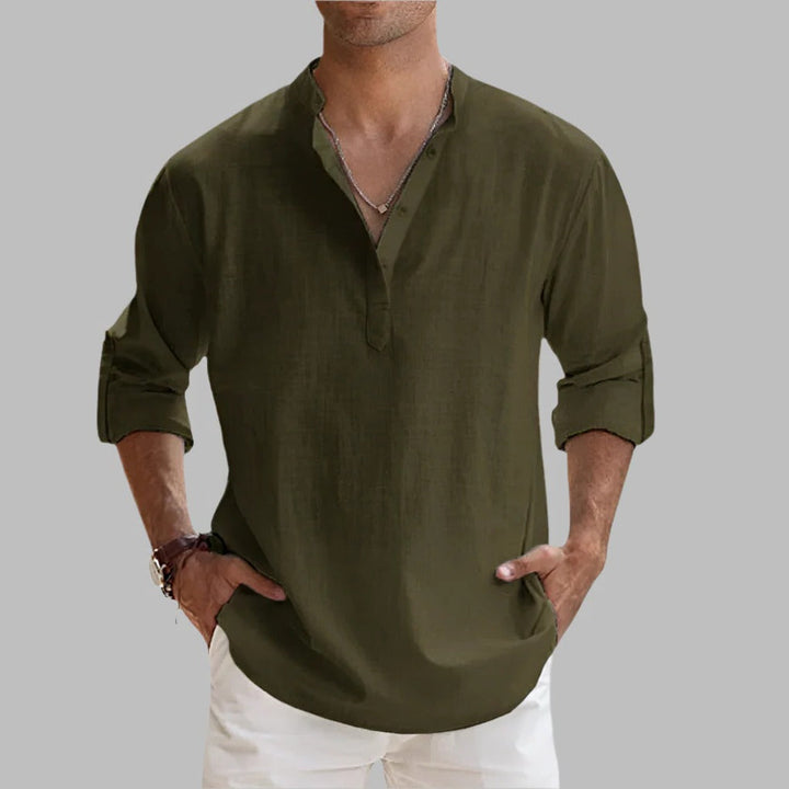 Mens Relaxed Fit Linen Short Sleeve Shirt for Hot Weather