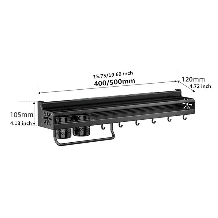 Space Saving Culinary Shelf System for Walls with Hooks and Utility Storage