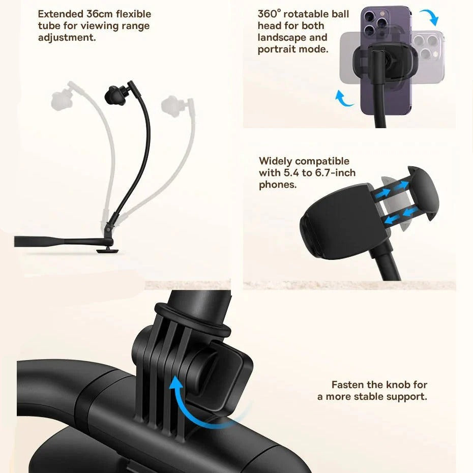 Wearable Phone Holder with Flexible Arm and 360 Degree Rotation