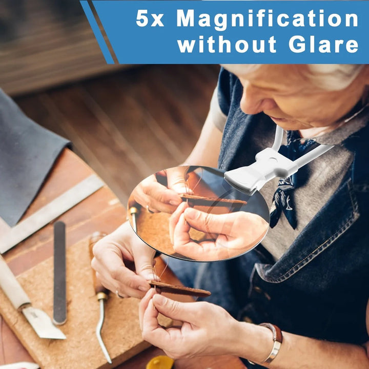 5X Magnification Hands Free Magnifying Glass with Ergonomic Neck Strap