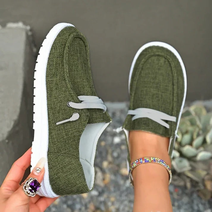 Womens Elasticated Canvas Slip-On Shoes with Roomy Toe Box and Padded Footbed
