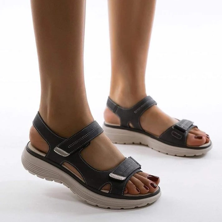 Womens Hook and Loop Sport Sandals with Cushioned Wedge Sole