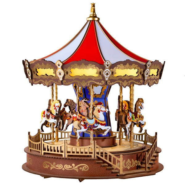 Classic Carousel Music Box, 3D Wooden Puzzle with Light and Movement