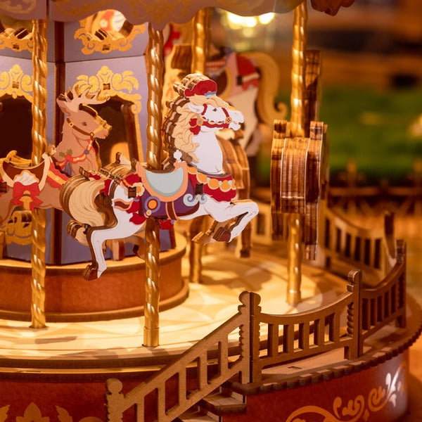 Classic Carousel Music Box, 3D Wooden Puzzle with Light and Movement