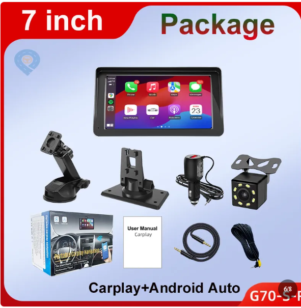 Portable 7 Inch Wireless CarPlay &amp; Android Auto Touchscreen Display