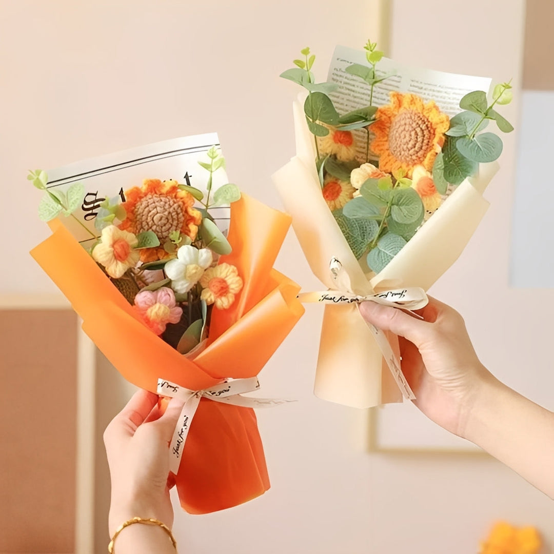 Knitted Floral Arrangement with Sunflowers and Daisies for Anniversaries and Celebrations