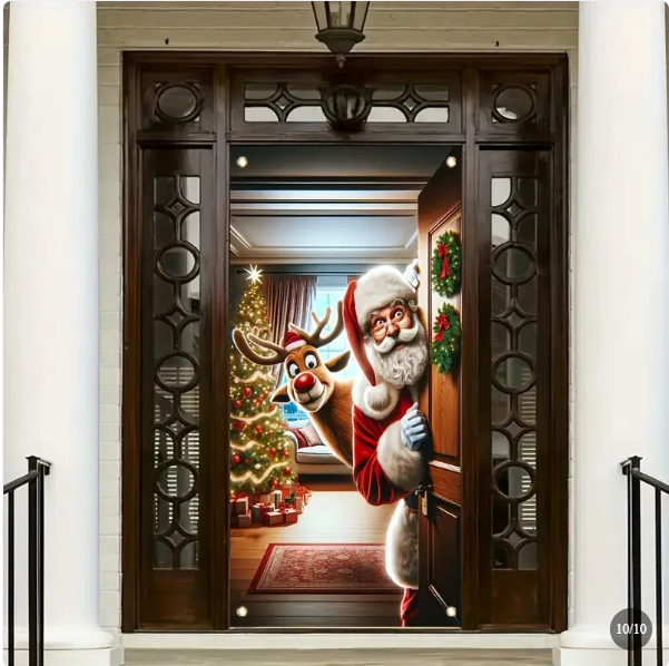 Christmas Door Cover, 3D Holiday Printed Door Decoration, 90 × 180 cm