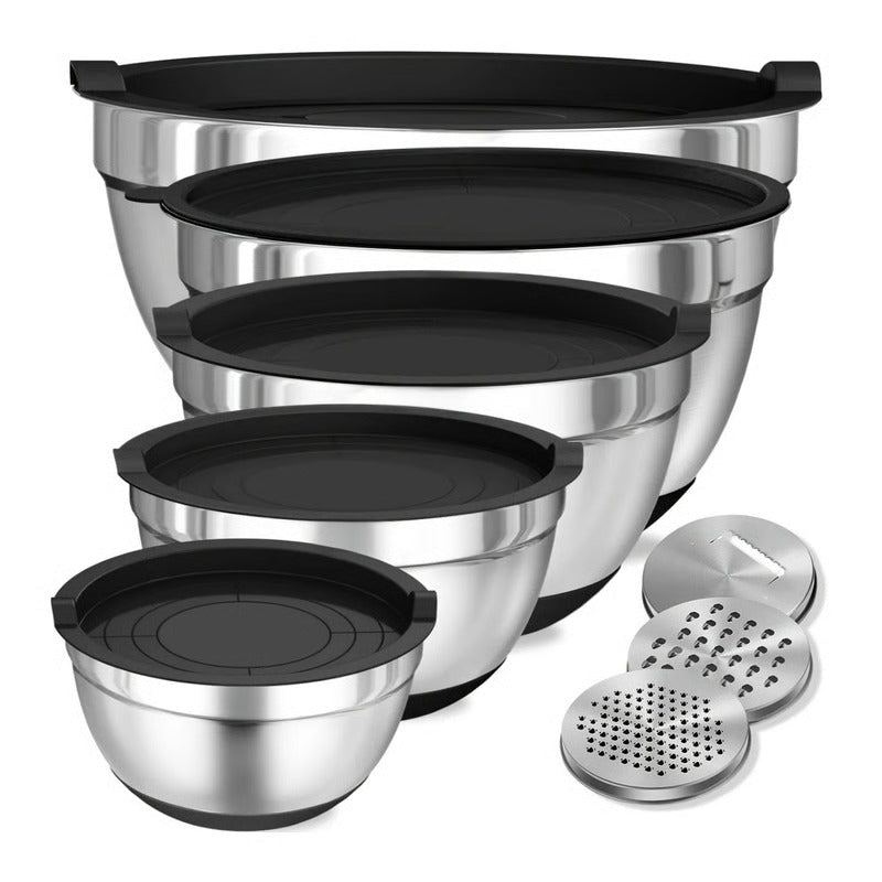 8 Piece Stainless Steel Baking Bowl Set with Sealed Lids and Rubberized Non-Slip Base
