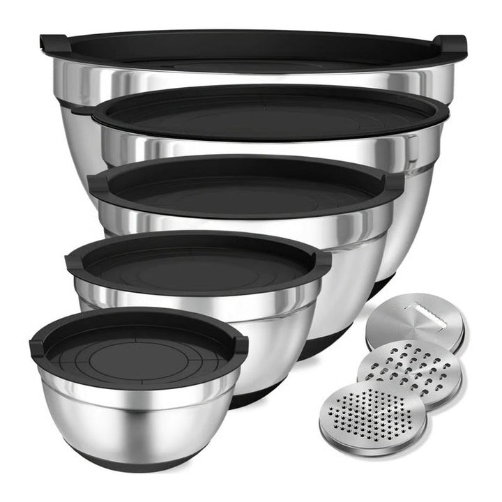 8 Piece Stainless Steel Baking Bowl Set with Sealed Lids and Rubberized Non-Slip Base