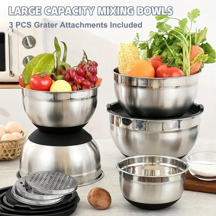 8 Piece Stainless Steel Baking Bowl Set with Sealed Lids and Rubberized Non-Slip Base