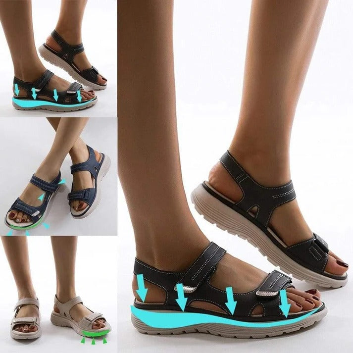 Womens Hook and Loop Sport Sandals with Cushioned Wedge Sole