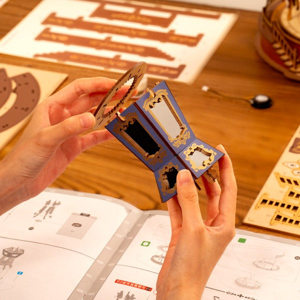 Classic Carousel Music Box, 3D Wooden Puzzle with Light and Movement