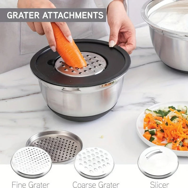 8 Piece Stainless Steel Baking Bowl Set with Sealed Lids and Rubberized Non-Slip Base