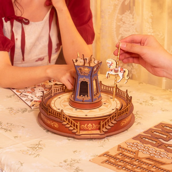 Classic Carousel Music Box, 3D Wooden Puzzle with Light and Movement
