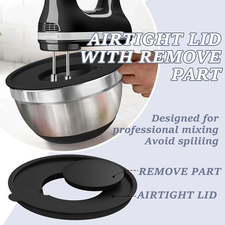 8 Piece Stainless Steel Baking Bowl Set with Sealed Lids and Rubberized Non-Slip Base
