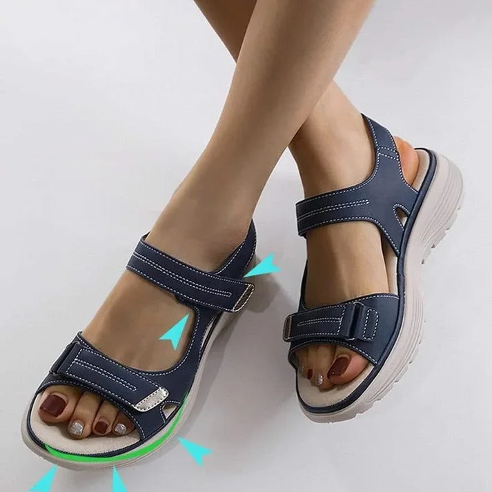 Womens Hook and Loop Sport Sandals with Cushioned Wedge Sole