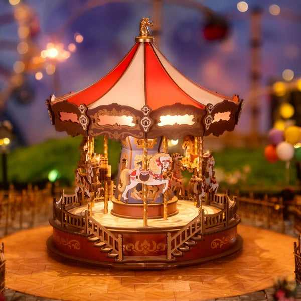 Classic Carousel Music Box, 3D Wooden Puzzle with Light and Movement