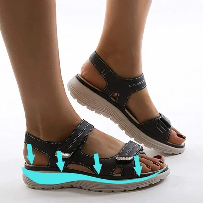 Womens Hook and Loop Sport Sandals with Cushioned Wedge Sole