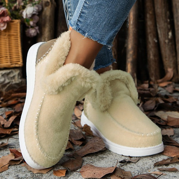 Plush Winter Platform Ankle Boots for Women, Lightweight Snow Footwear