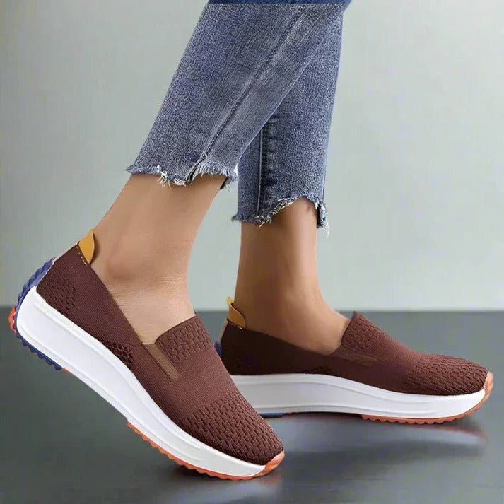 Womens Textured Knit Slip-On Sneakers with colourblock Platform Sole