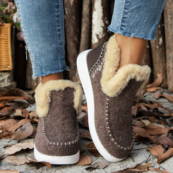 Plush Winter Platform Ankle Boots for Women, Lightweight Snow Footwear