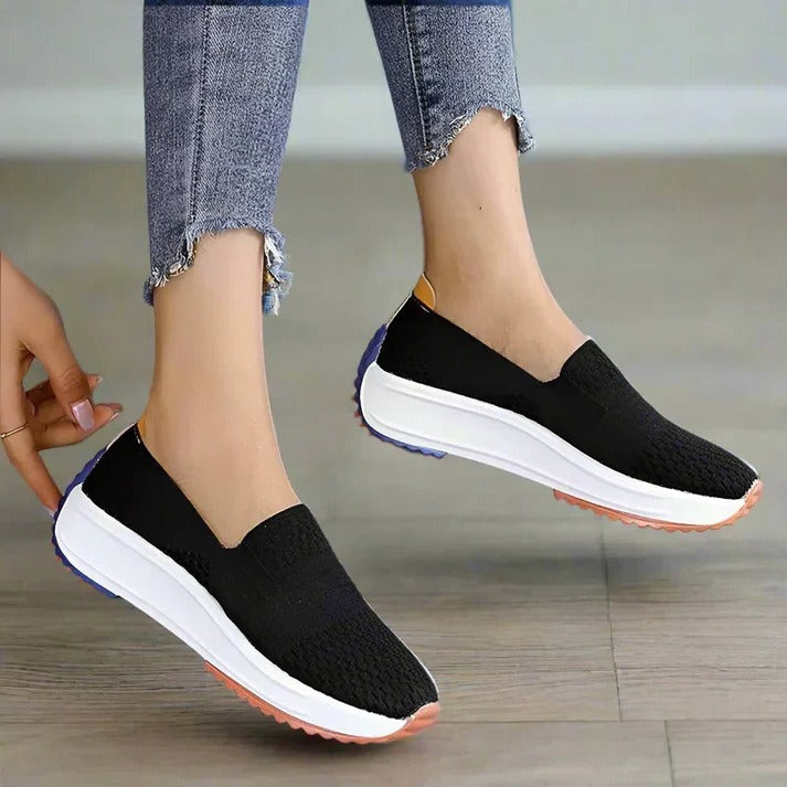 Womens Textured Knit Slip-On Sneakers with colourblock Platform Sole