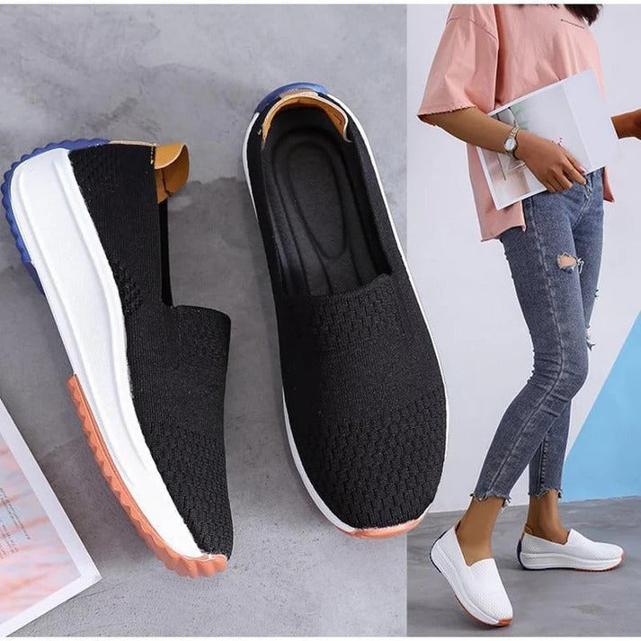 Womens Textured Knit Slip-On Sneakers with colourblock Platform Sole