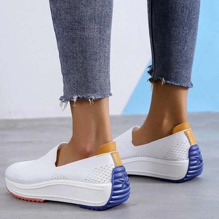 Womens Textured Knit Slip-On Sneakers with colourblock Platform Sole